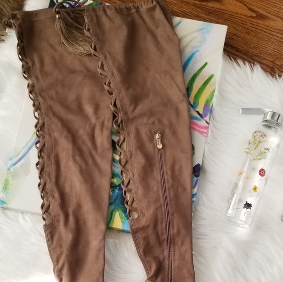 Cape Robbin Taupe OTK Drawstring Boot - Picture 2 of 6